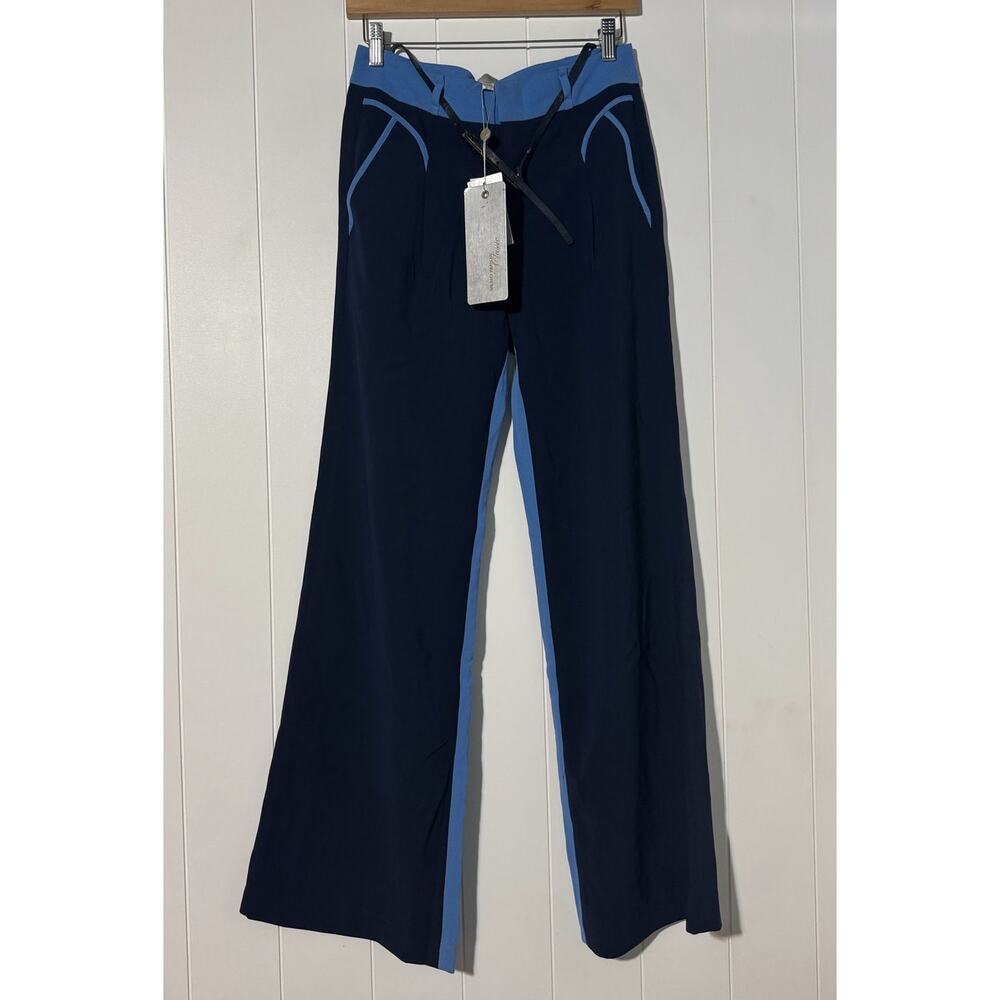Vero Moda NWT Two Tone Retro Pants Blue Contrast Waistband Pockets 30". Waist